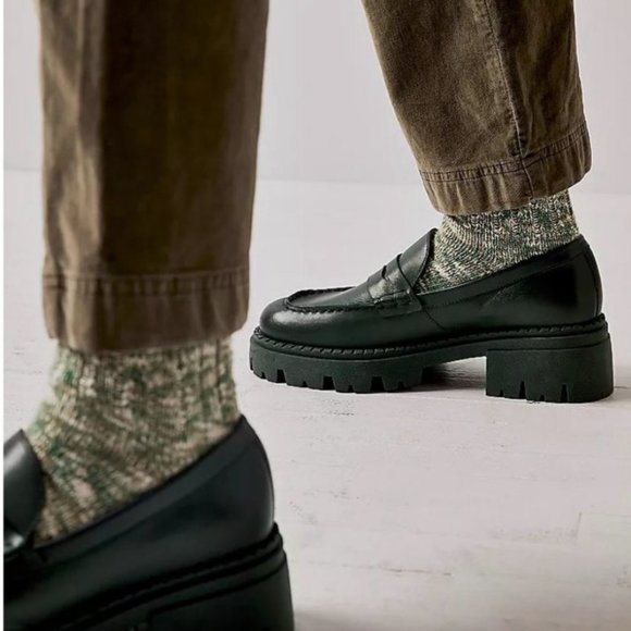 FREE PEOPLE Lyra Lug Sole Loafers / Deep Jade Leather Sizes 9.5/10 avail. - Picture 2 of 12